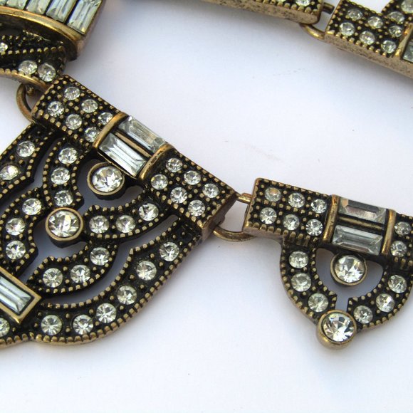 Art Deco Style Rhinestone Statement Necklace - Picture 4 of 6